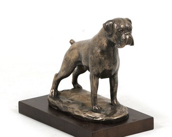 Boxer (uncropped), dog wooden base statue, limited edition, ArtDog