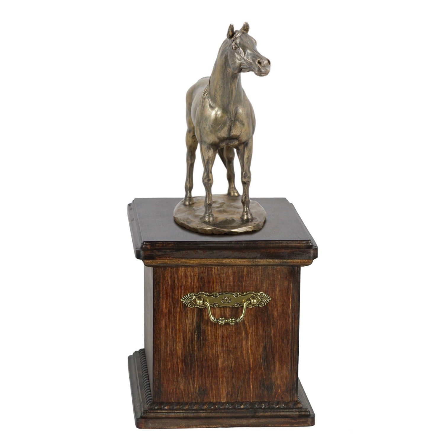 Urn for horse ashes with a standing statue - Arabian horse, ART-DOG Cremation box, Custom urn.
