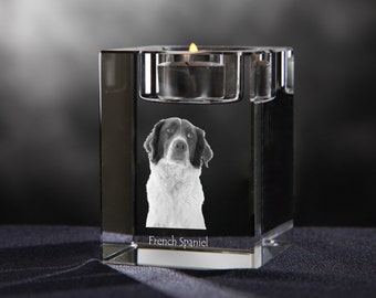 French Spaniel - crystal candlestick with dog, souvenir, decoration, limited edition, Collection
