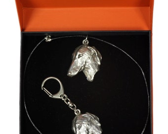 NEW, Azawakh, dog keyring and necklace in casket, PRESTIGE set, limited edition, ArtDog . Dog keyring for dog lovers