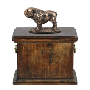 Urn for dog’s ashes with a English Bulldog statue, ART-DOG Cremation box, Custom urn.