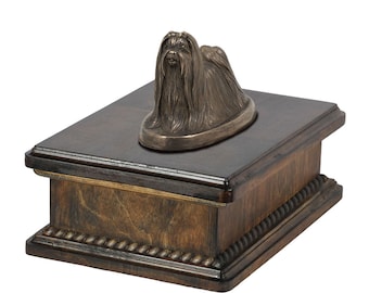 Exclusive Urn for dog’s ashes with a Shih Tzu statue, ART-DOG. New model Cremation box, Custom urn.