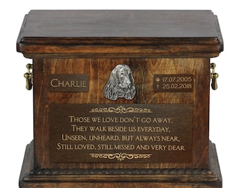 Urn for dog’s ashes with relief and sentence with your dog name and date - English Cocker Spaniel, ART-DOG. Cremation box, Custom urn.