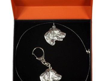 NEW, Setter, dog keyring and necklace in casket, PRESTIGE set, limited edition, ArtDog . Dog keyring for dog lovers