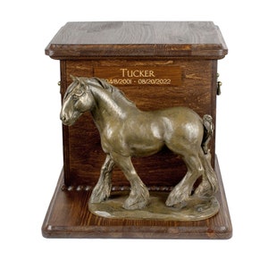 Grote Shire-urn voor paardenas, op maat te maken urn, urn voor paard met standbeeld, paardengedenkteken met beeldhouwwerk