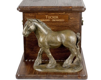 Shire Big Urn for Horse Ashes, Cutomizable urn, Urn for horse with statue, Horse memorial with sculpture