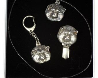 NEW, Akita Inu, dog keyring, necklace and clipring in casket, ELEGANCE set, limited edition, ArtDog . Dog keyring for dog lovers
