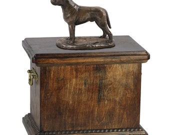 Urn for dog’s ashes with a Bullmastiff statue, ART-DOG Cremation box, Custom urn.