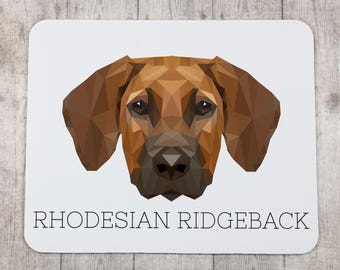 A computer mouse pad with a Rhodesian Ridgeback dog. A new collection with the geometric dog