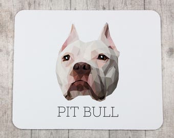 A computer mouse pad with a American Pit Bull Terrier dog. A new collection with the geometric dog