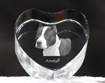 American Staffordshire Terrier, Amstaff, crystal heart with dog, souvenir, decoration, limited edition, Collection