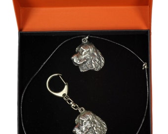 NEW, Springer Spaniel, dog keyring and necklace in casket, PRESTIGE set, limited edition, ArtDog . Dog keyring for dog lovers