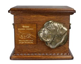 Bullmastiff Urn for Dog Ashes, Personalized Memorial with Relief, Pet’s Name and Quote, Custom urn for dog's ashes