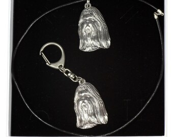 NEW, Shih-Tzu longhaired (with ribbon), dog keyring and necklace in casket, ELEGANCE set, limited edition, ArtDog