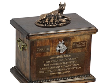 Boxer mother - Exclusive Urn for dog ashes with a statue, relief and inscription. ART-DOG. Cremation box, Custom urn.