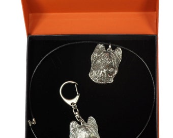 NEW, Briard, dog keyring and necklace in casket, PRESTIGE set, limited edition, ArtDog . Dog keyring for dog lovers