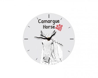 Camargue horse, Free standing MDF floor clock with an image of a horse.