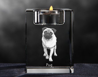 Pug, crystal candlestick with dog, souvenir, decoration, limited edition, Collection