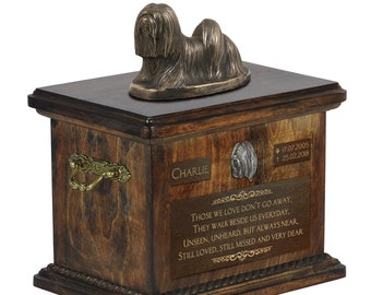 Lhasa Apso - Exclusive Urn for dog ashes with a statue, relief and inscription. ART-DOG. Cremation box, Custom urn.