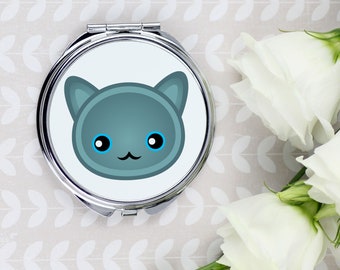 A pocket mirror with a Russian Blue cat. A new collection with the cute Art-Dog cat