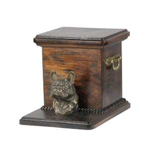 Urn for dog’s ashes with a standing statue -French Bulldog, ART-DOG Cremation box, Custom urn.