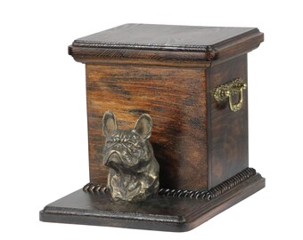 Urn for dog’s ashes with a standing statue -French Bulldog, ART-DOG Cremation box, Custom urn.