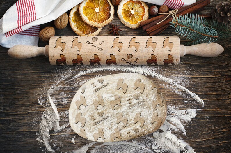 Details about / Keeshond 2 Small Embossing Rolling Pin with Dog Engraved Cookie Roller CA