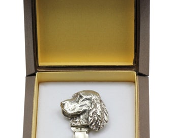 NEW, English Springer Spaniel, dog clipring, in casket, dog show ring clip/number holder, limited edition, ArtDog