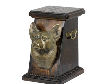 Urn for dog’s ashes with a Pembroke Welsh Corgi statue, ART-DOG Cremation box, Custom urn.