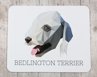 A computer mouse pad with a Bedlington Terrier dog. A new collection with the geometric dog