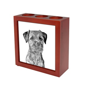 Border Terrier - Wooden stand for candles/pens with the image of a dog ! NEW COLLECTION!