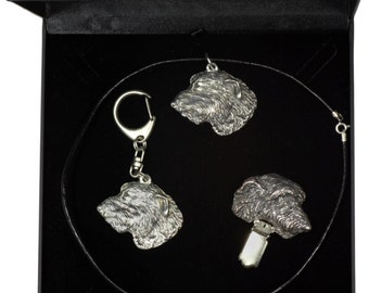 NEW, Irish Wolfhound, dog keyring, necklace and clipring in casket, DELUXE set, limited edition, ArtDog . Dog keyring for dog lovers