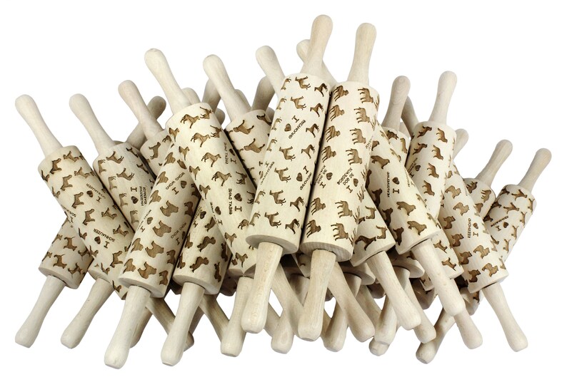 Roller for Cookies Embossed Rolling Pin Old English Sheepdog Laser Engraved Rolling Pin Engraved rolling pin with dog head silhouette