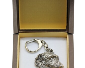 NEW, Irish Wolfhound, dog keyring, key holder, in casket, limited edition, ArtDog . Dog keyring for dog lovers