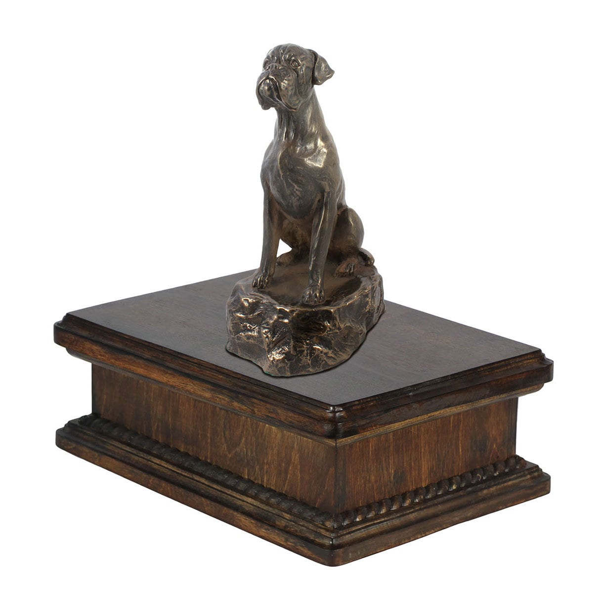 Exclusive Urn for dog’s ashes with a Boxer sitting statue, ARTDOG. New