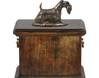 Urn for dog’s ashes with a Scottish Terrier statue, ART-DOG Cremation box, Custom urn.