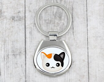 A key pendant with Japanese Bobtail cat. A new collection with the cute Art-dog cat