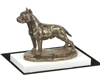 American Staffordshire Terrier, dog on white wooden base statue, limited edition, ArtDog