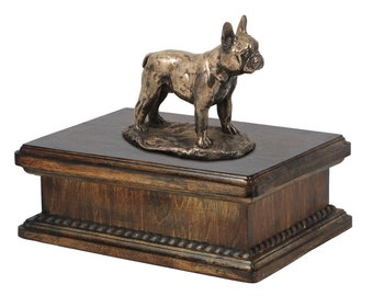 Exclusive Urn for dog’s ashes with a French Bulldog statue, ART-DOG. New model Cremation box, Custom urn.