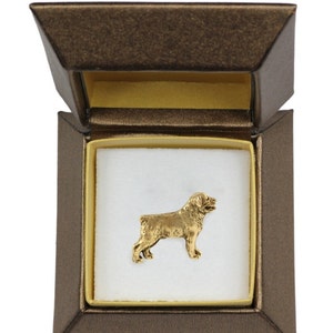 NEW, Rottweiler, dog pin, in casket, gold plated, limited edition, ArtDog