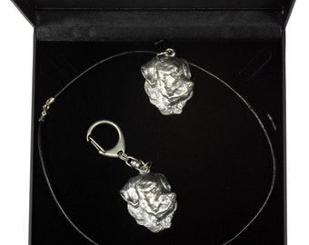 NEW, Rottweiler, dog keyring and necklace in casket, DELUXE set, limited edition, ArtDog . Dog keyring for dog lovers