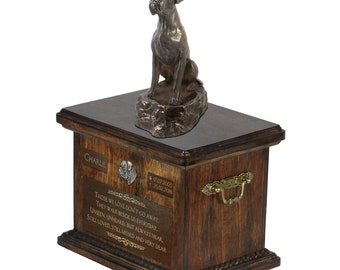 Boxer sitting - Exclusive Urn for dog ashes with a statue, relief and inscription. ART-DOG. Cremation box, Custom urn.