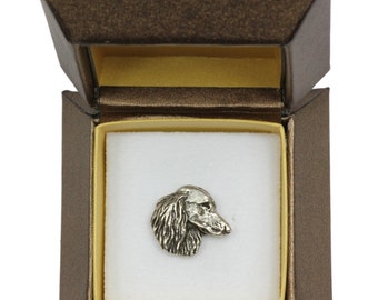 NEW, Dachshund long haired (head) , dog pin, in casket, limited edition, ArtDog