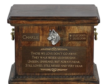 Urn for dog’s ashes with relief and sentence with your dog name and date - Siberian Husky, ART-DOG. Cremation box, Custom urn.