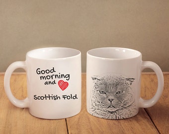 Scottish Fold - mug with a cat and description:"Good morning and love..." High quality ceramic mug. Dog Lover Gift, Christmas Gift