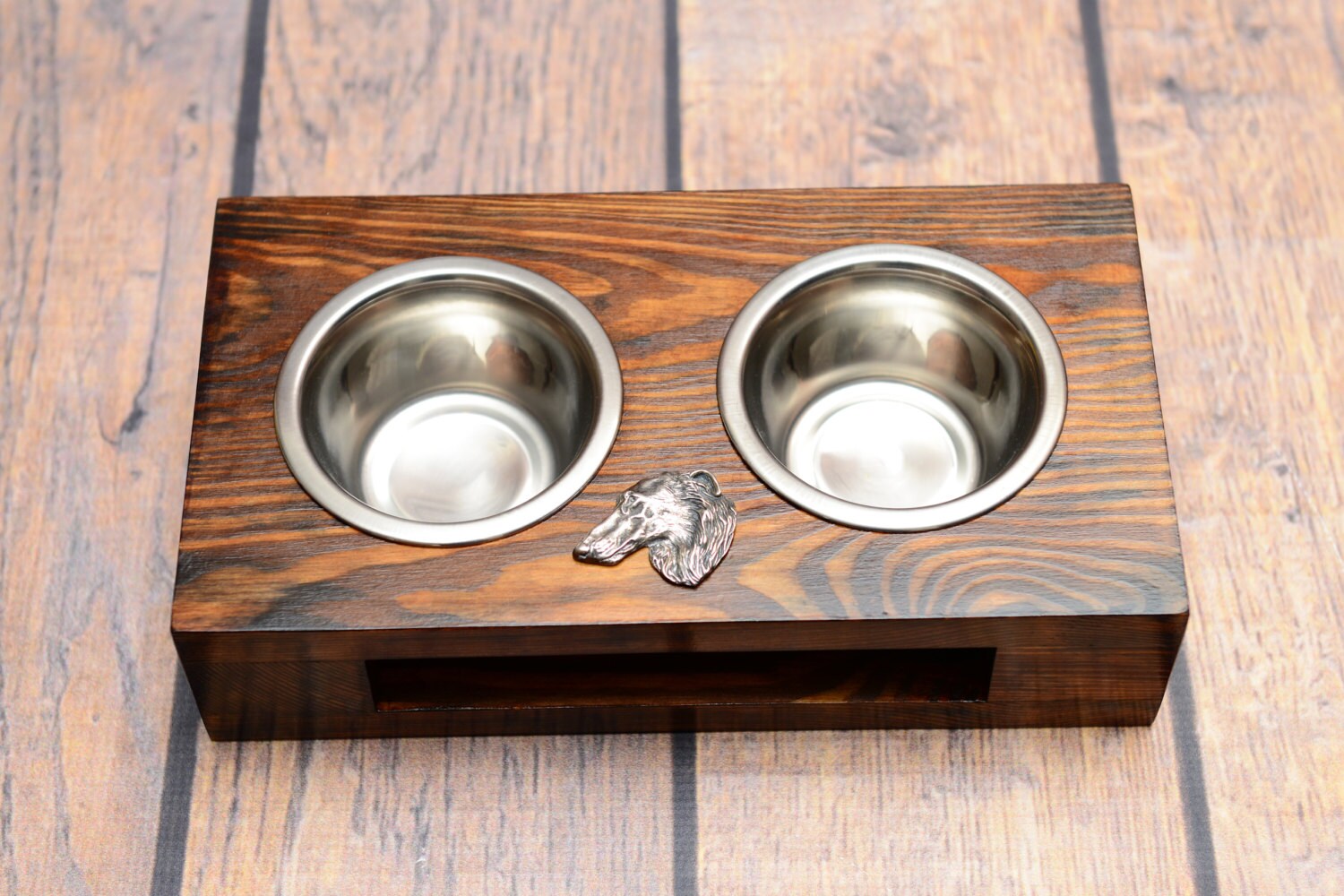A Dog's Bowls With A Relief From Artdog Collection - Borzoi, Russian Wolfhound