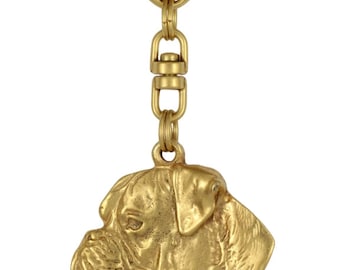 Boxer (uncropped cut), millesimal fineness 999, dog keyring, keychain, limited edition, ArtDog . Dog keyring for dog lovers