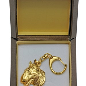 NEW, Bull Terrier, millesimal fineness 999, dog keyring, in casket, keychain, limited edition, ArtDog . Dog keyring for dog lovers