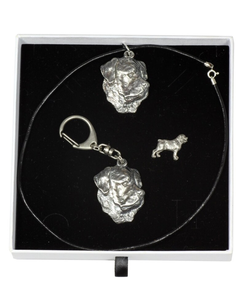necklace and pin in casket dog keyring ELEGANCE set ArtDog limited edition NEW Rottweiler Dog keyring for dog lovers