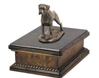 Exclusive Urn for dog’s ashes with a Boxer uncropped statue, ART-DOG. New model Cremation box, Custom urn.